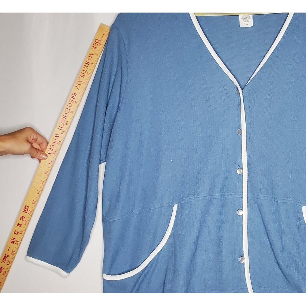 Fashion Formulas Vtg 60s Knit Pant Top Set Womens 3X Blue Textured Button Pocket - Picture 12 of 16
